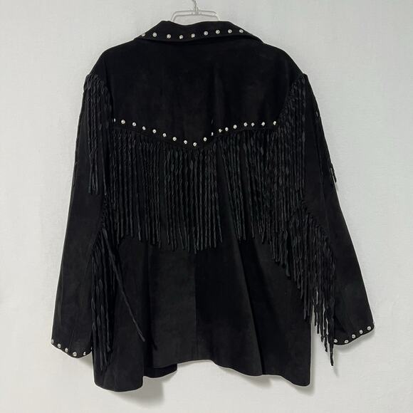 Vintage Arella Women’s Western Fringed Suede Leather Jacket XL Black Studs Rodeo - Picture 10 of 16